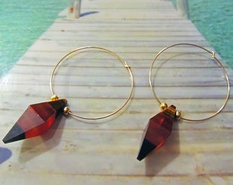 Hoops 45 mm in Goldfilled Eye of the Tiger Agate Obsidian 38x12mm