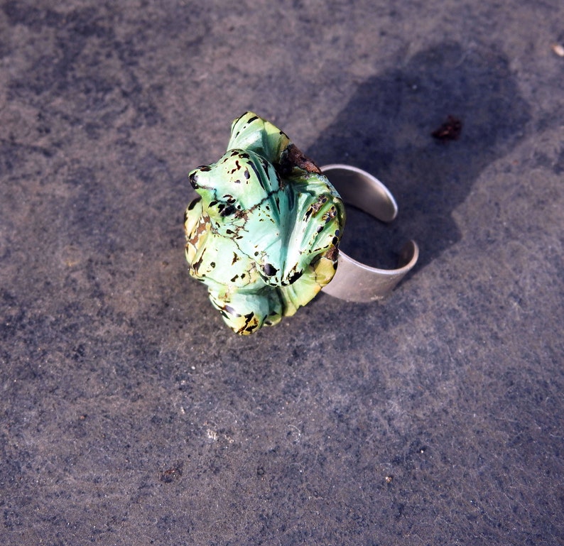 Bague ajustable en argent 925 grenouille sculptée dans une magnifique turquoise de 28/28mm image 10