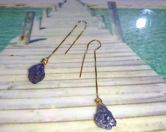 Earring Chains 48 + 40mm in goldfilled 14 Carats raw Tanzanites 13mm