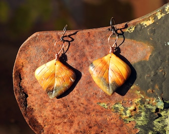 Boucles d'oreilles crochets en niobium Feuilles d'automne en Amazonites 30/31mm