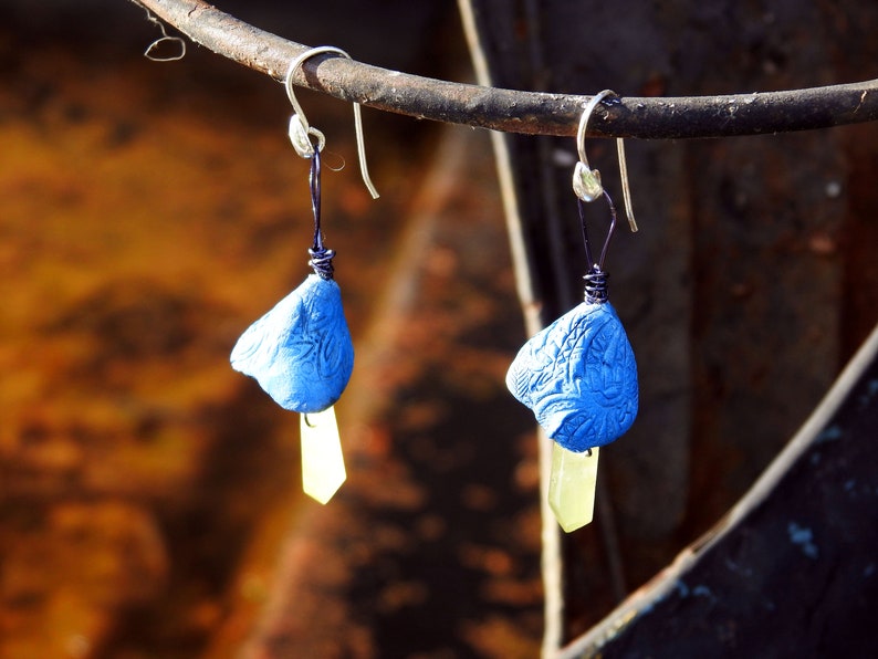 Boucles d'oreilles en argent 925 pierres de Brucite et céramiques créateur image 4