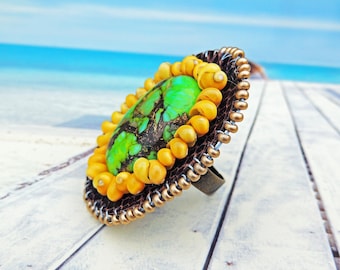 Bague Mohave, coquillages et peau de serpent