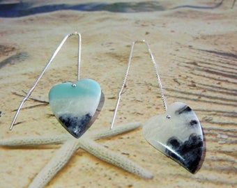 925 sterling silver earrings hearts in Amazonite of 24 / 19mm