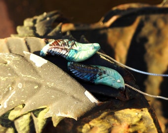 Boucles d'oreilles chaînettes en argent 925 feuilles en chrysocolle 31/11mm