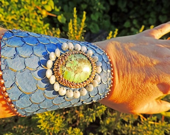 Bracelet manchette Turquoise et cuir de Tilapia