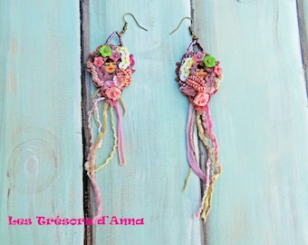 Boucles d'oreilles Les Cracoviennes tilleuls et vieux rose