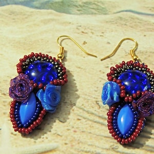 Earrings &quot;Bolero de Ravel&quot; embroidered silk and old beaded
