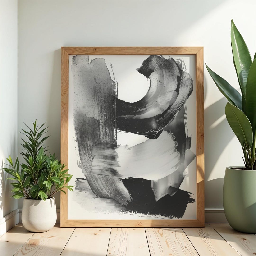 Abstract Brush Stroke Wall Art, Black and White Minimalist Print ...