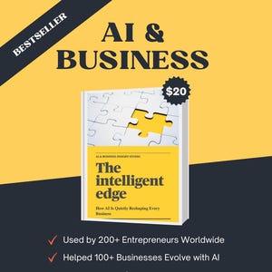 Peut inclure: Image promotionnelle pour un ebook sur l'IA et les affaires, intitulé "The Intelligent Edge". La couverture présente un puzzle avec une pièce jaune. Le texte comprend "AI & BUSINESS", "BESTSELLER" et "INVEST IN YOUR GROWTH".