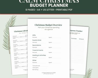 Christmas Budget Planner Printable | Christmas Gift Tracker | 8 Pages A4 US Letter PDF