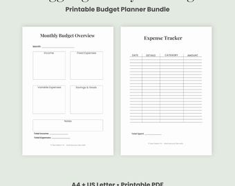 Income Expense Tracker Printable Monthly Budget Planner PDF A4 US Letter Simple Budget Planner