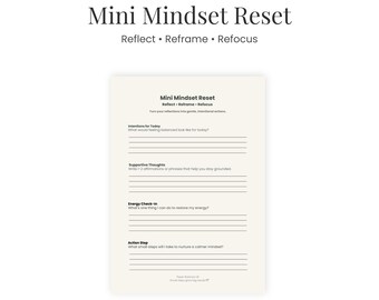 Mini Mindset Reset Planner Printable – Gentle 2 Page Reflection and Reframe Journal