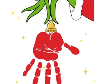 Grinch handafdruk kerstcadeau | Ornament 'Vrolijke Grinchmas' afdrukbaar voor kinderen