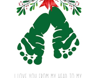 Lavoretto con l'impronta del piede sotto il vischio / Ricordo di Natale / Per bambini piccoli e in età prescolare