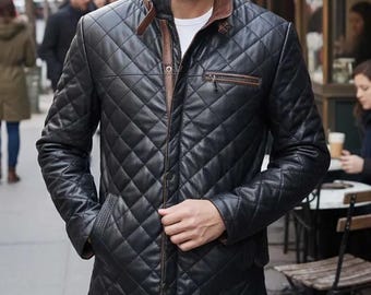 Men's Black Lambskin Quilted Bomber Jacket | Handmade Leather