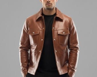 Italian Handmade Men’s Genuine Lambskin Leather Jacket – Brown