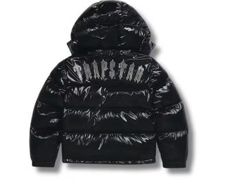 Black Trapstar Puffer Jacket | Glossy Hooded Bubble Coat
