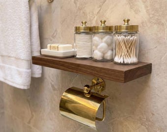 Handgemaakte ongelakte messing toiletrolhouder, vintage badkamerdecor
