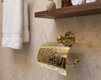Portarrollos de papel higiénico de latón macizo, Portarrollos de papel para tocador hecho a mano, Portarrollos de baño de latón sin lacar, Portarrollos de latón