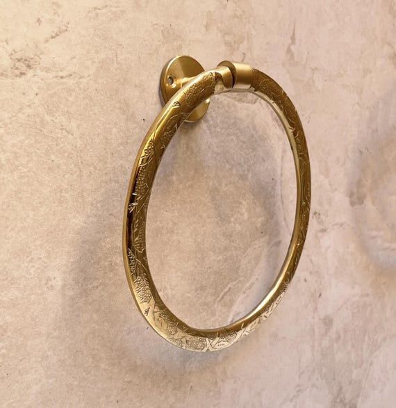 Handcrafted Moroccan Brass Towel Ring – Engraved Gold Wall Decor