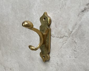 Handmade Solid Brass Wall Hook, Vintage Style, Screws Included