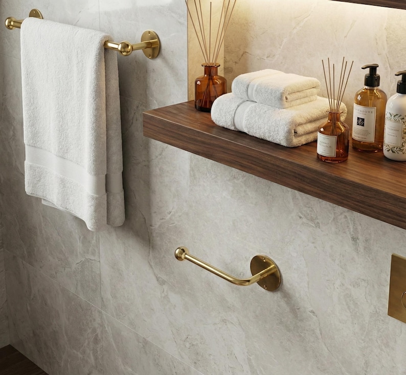 Unlacquered Brass Toilet Paper Holder – Handcrafted Wall Mount Roll Holder, Vintage Bathroom Fixture image 1