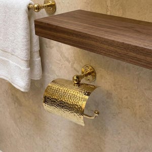 Porte-papier hygiénique en laiton massif, martelé à la main, porte-rouleau pour salle d'eau, Supports de salle de bain en laiton non laqué, Porte-papier en laiton
