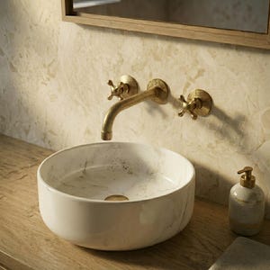 Handmade Moroccan Unlacquered Brass Wall Mount Faucet – Solid Brass Bathroom Sink Tap – Vintage Rustic Bath Fixture – Artisan Made