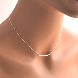 Dainty Sterling Silver Necklace with Curved, Round Tube Bead Everyday layer Simple Gift 0126N image 3