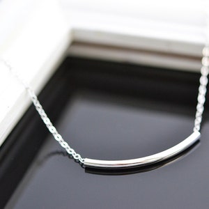 Dainty Sterling Silver Necklace with Curved, Round Tube Bead Everyday layer Simple Gift 0126N image 1