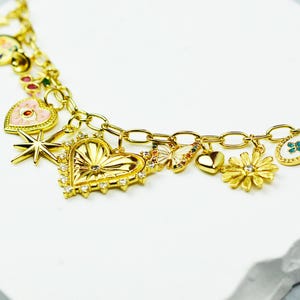 Multi Charm necklace Heart Charm necklace Chunky Necklace Gold Charm necklace