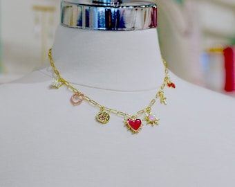 Charm Necklace Heart Charm necklace Gold Charm necklace Custom Charm necklace Multi Charm necklace