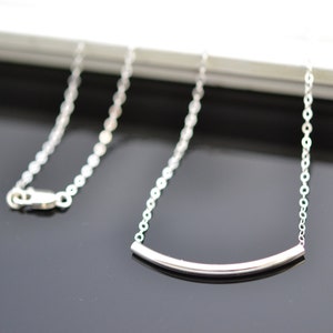 Dainty Sterling Silver Necklace with Curved, Round Tube Bead Everyday layer Simple Gift 0126N image 4