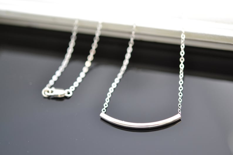 Dainty Sterling Silver Necklace with Curved, Round Tube Bead Everyday layer Simple Gift 0126N image 4