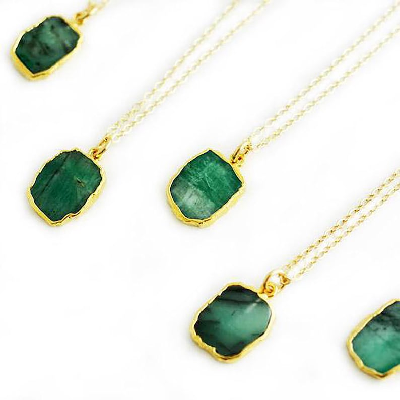 Raw Emerald Slice Necklace Bezel Set Emerald Necklace in Etsy UK