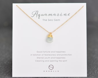 Raw Aquamarine Necklace, Raw Citrine Necklace, Raw Ruby Necklace, Birthstone Necklace, Dainty Raw Crystal, 14K Gold Fill  (0500N-AQ,RU,CIT)