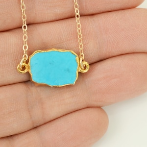 Turquoise Slice Necklace, Bezel Set Turquoise Necklace in Gold, Gold Pendent Necklace, Gold Turquoise Necklace0003-1N image 6