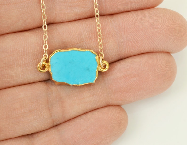 Turquoise Slice Necklace, Bezel Set Turquoise Necklace in Gold, Gold Pendent Necklace, Gold Turquoise Necklace0003-1N image 6