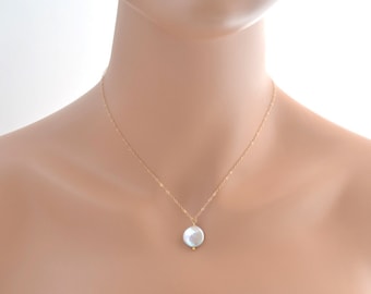 Coin Pearl necklace, Wedding Jewelry, Wedding Necklace, Fresh Water Coin Pearl Necklace, Bridesmaid Gift, Pearl Necklace