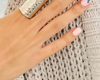Hammered Sterling Silver Statement Ring, Extra Wide Band