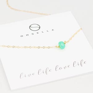 Chrysoprase Necklace, Apple Green Necklace, Dainty Necklace, Chokers, Tiny Stone Necklace, Dainty Gold Necklace (0224N)