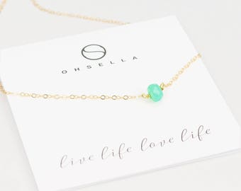 Chrysoprase Necklace, Apple Green Necklace, Dainty Necklace, Chokers, Tiny Stone Necklace, Dainty Gold Necklace (0224N)