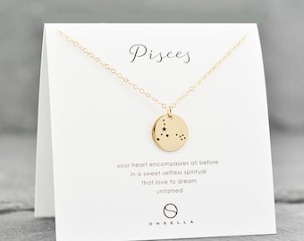 Zodiac Sign Necklace, Pisces Necklace, Constellation Necklace, Pisces Zodiac, Celestial Jewelry, Zodiac Sign, Bridesmaid Gift (0504Z-PIS)