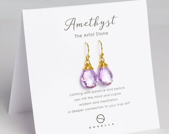 Lila Amethyst Tropfen Ohrringe, Februar Geburtsstein, Brautjungfer Geschenk