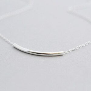 Dainty Sterling Silver Necklace with Curved, Round Tube Bead Everyday layer Simple Gift 0126N image 2