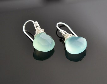 Aqua Chalcedony Earrings, Drop Earrings, Dangle Earrings, Birthstone Jewelry, Bridesmaid, Wedding, Bridesmaid gifts (0075E)