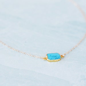 Turquoise Slice Necklace, Bezel Set Turquoise Necklace in Gold, Gold Pendent Necklace, Gold Turquoise Necklace0003-1N image 1