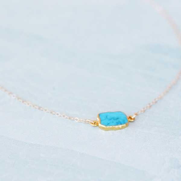 Gold Vermeil Turquoise Slice Necklace, Bezel Set Pendant