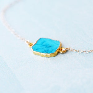 Turquoise Slice Necklace, Bezel Set Turquoise Necklace in Gold, Gold Pendent Necklace, Gold Turquoise Necklace0003-1N image 3