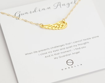 Angel Wing Necklace, Angel Wing Sideway necklace, Angel Wing Choker necklace, Gold Angel Wing, Layering Necklace, Protection Jewelry (0240N)